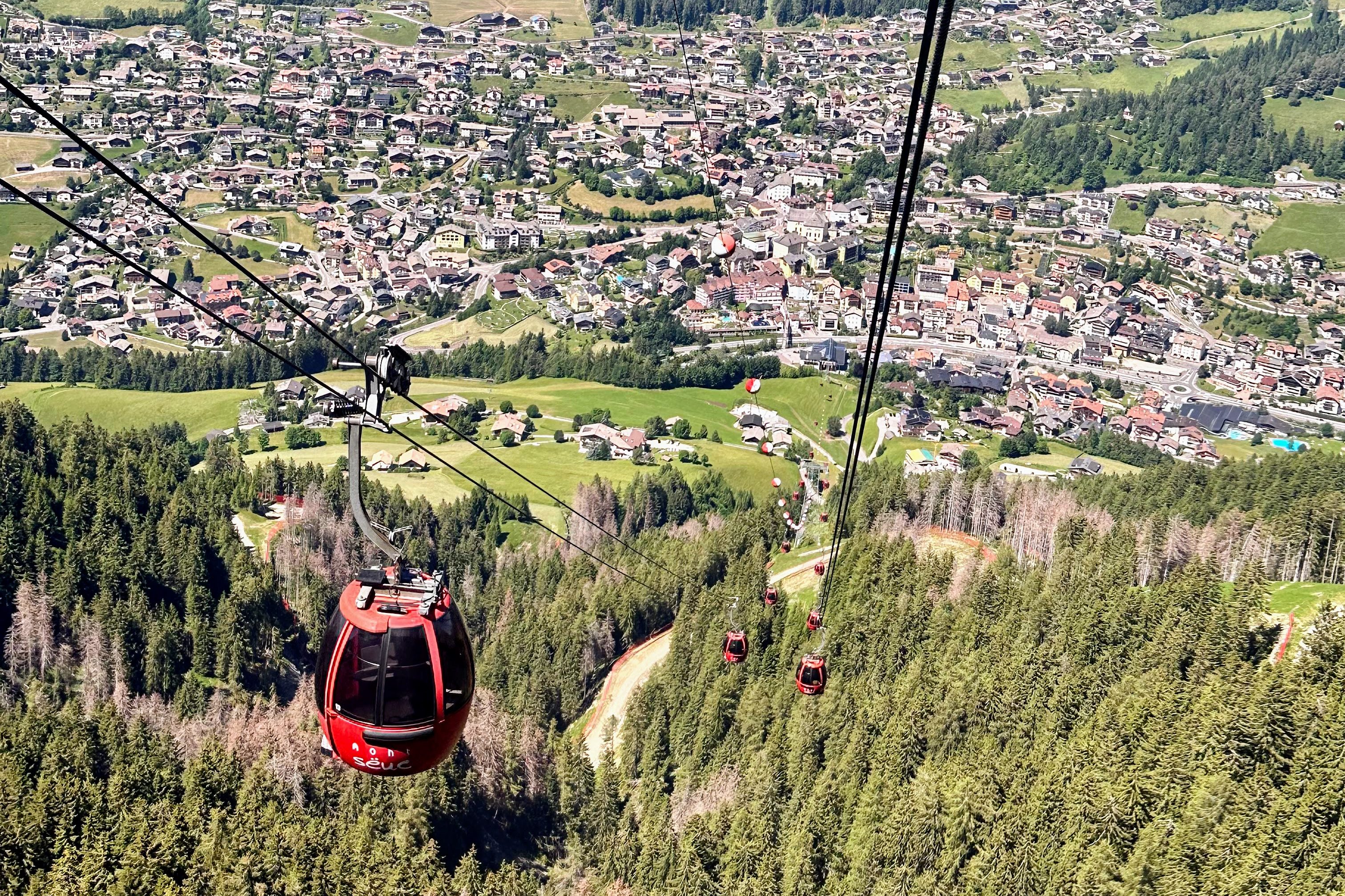 This is the gondola in Ortisei, Val Gardena, that takes you to the Aple di Siusi and trailheads for hiking.